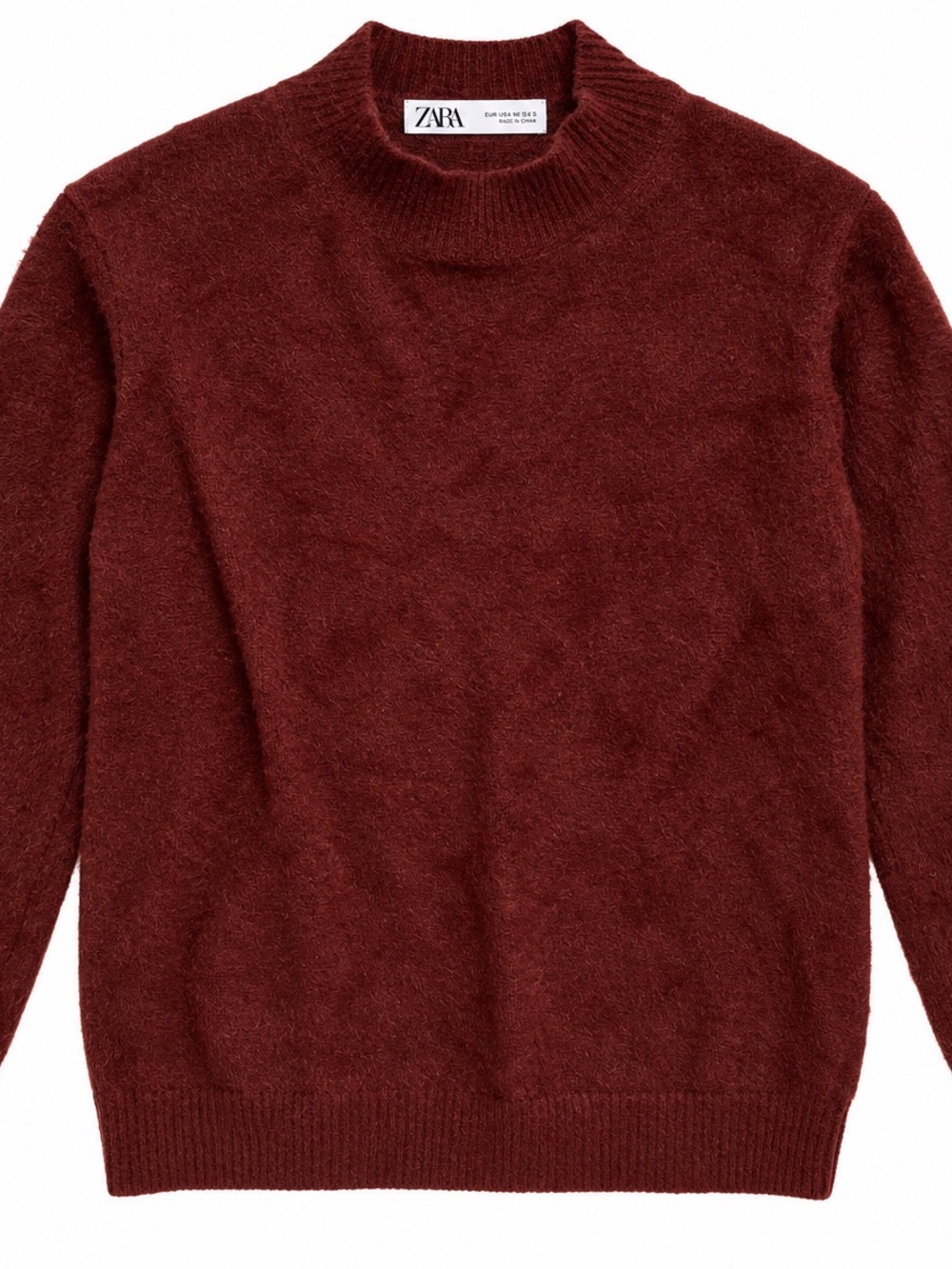 Zara Brown Fuzzy Faux Fur Effect Crewneck Sweater Size M